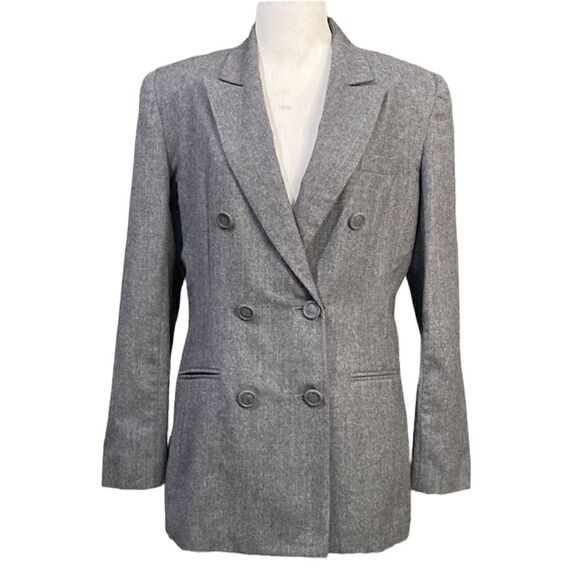 Vintage Michelle Stuart Grey Wool Double Breasted Blazer Jacket - Picture 1 of 14